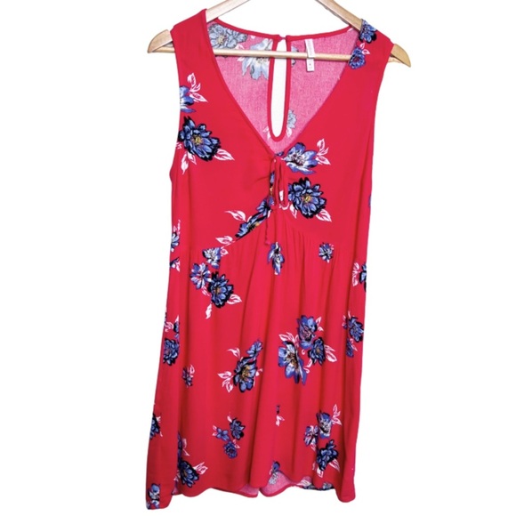 Xhilaration Red Floral Sleeveless V Neck Tie Front Dress Women Size Medium - Picture 2 of 16